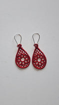 Load image into Gallery viewer, Red lace earrings on a light gray background
