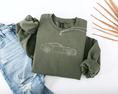 Load image into Gallery viewer, Green sweatshirt with car embroidered  on a white background

