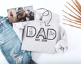 Load image into Gallery viewer, Gray sweatshirt with 'DAD EST. 2025' text and family photos on a white background
