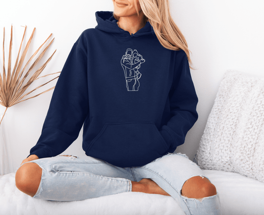 custom outline hoodie with dad and son embroidered